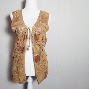 DKNY Genuine Leather Crochet Vest